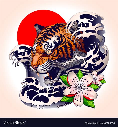 Tiger tattoo design with japanese decorative style