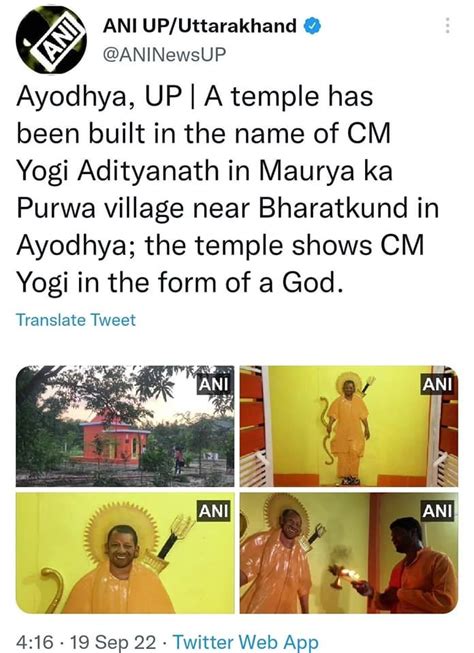 Temple for Yogi Adityanath built in Ayodhya, UP : r/unitedstatesofindia