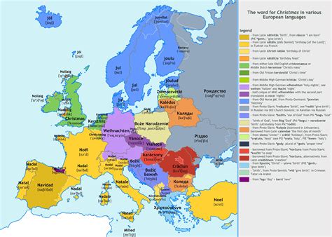 Etymology of Christmas in European languages : r/MapPorn