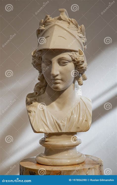 Greek Ancient Statue of Goddess Athena. Woman Marble Head in Helmet ...