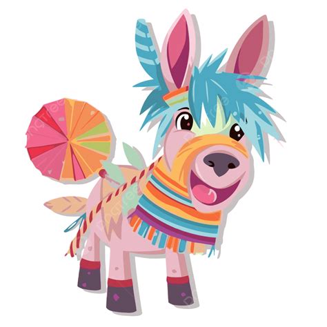 Cute Donkey Characters With Colorful Feather For Kids Vector Clipart, Donkey Pinata, Donkey ...