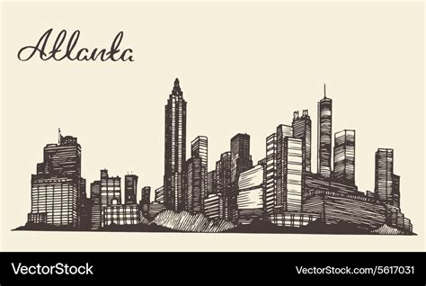 Atlanta skyline engraved hand drawn sketch Vector Image