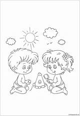 Little Boy And Girl Playing At Coloring Page  Free Printable sketch template