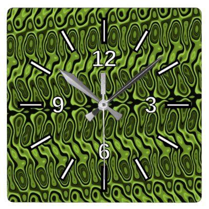 Abstract Green Liquid-Like Splotch Pattern Square Wall Clock - light gifts template style unique ...