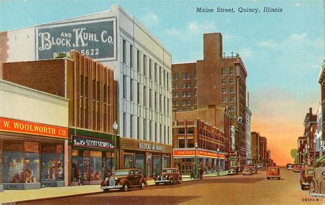 c1940 Main Street, Quincy, Illinois Postcard | Illinois, Quincy illinois, Main street