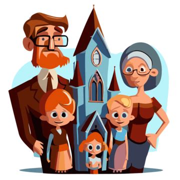 Family In Church, Sticker Clipart Family At Church Vector Illustration Cartoon, Sticker, Clipart ...