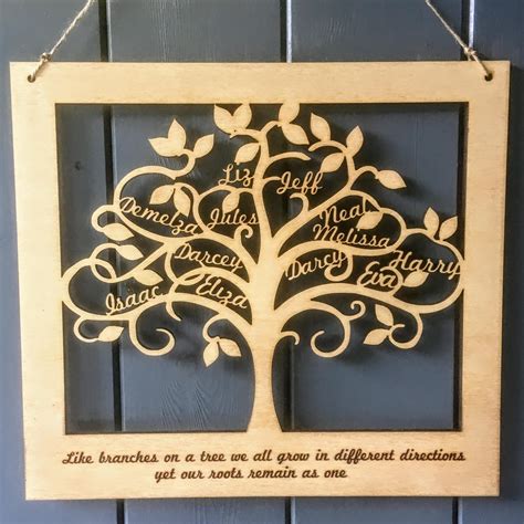 Large Personalised Family Tree Wall Art Engraved Family Names - Etsy