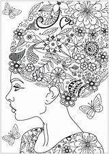 Woman With Flowery Hair  Flowers & Vegetation Coloring Pages For adults sketch template