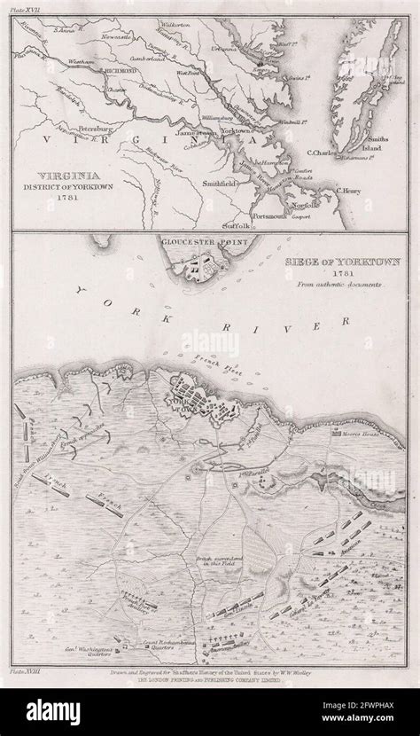 Siege of Yorktown 1781. Virginia environs of Yorktown. WOOLLEY 1863 old map Stock Photo - Alamy