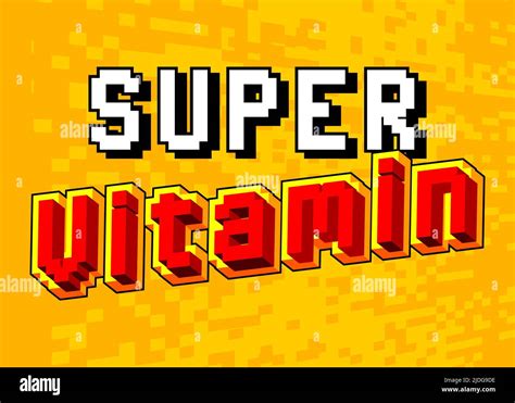Super Vitamin. pixelated word with geometric graphic background. Vector cartoon illustration ...