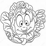 Coloring Page Cartoon Cabbage Happy Vegetable Charact  Vrogueco sketch template