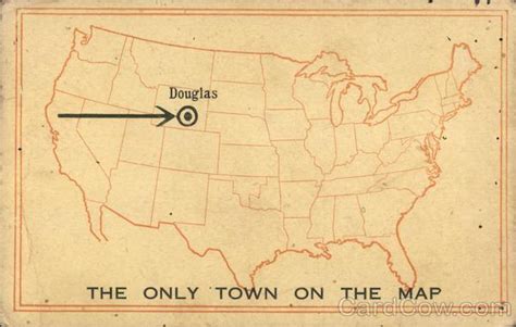 Map of US Showing Douglas Wyoming Postcard