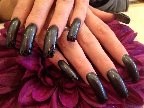 Charcoal grey with black animal print freehand nail art ov… | Flickr