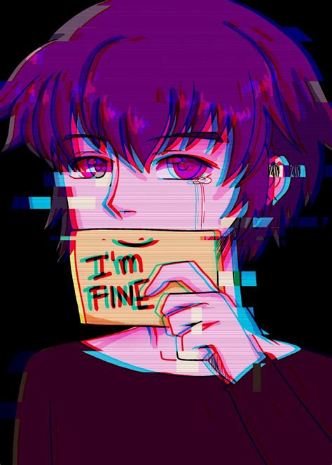 'Im Fine Sad Anime Boy' Poster, picture, metal print, paint by AestheticAlex | Displate