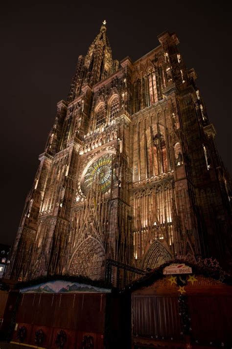 Strasbourg Cathedral at Night during Christmas Market, France, Low ...