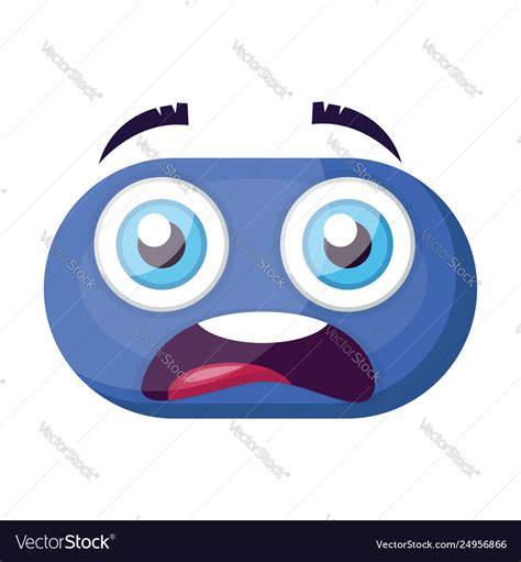 Scared blue emoji face on a white background Vector Image