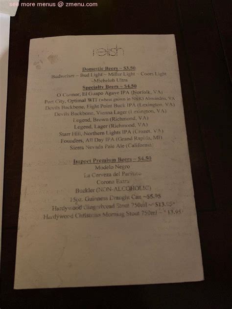 Menu at Relish Restaurant and Wine Bar, Warsaw