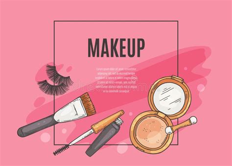 Makeup Banner with Cosmetics and Makeup Tools Sketch Vector ...