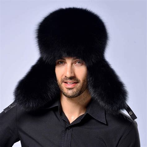 Winter Warm Bomber Hat For Mens Russian Leather Trapper Hat Faux Male Earflap Caps Aviator Snow ...