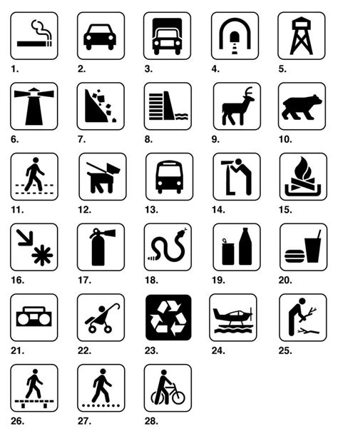 Recreation Symbols - General Symbols Positive | Pictogram, Symbols, Wayfinding signage design