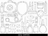 Coloring page Set Of Doctors Tools In Hand Draw Style Ambulance  sketch template