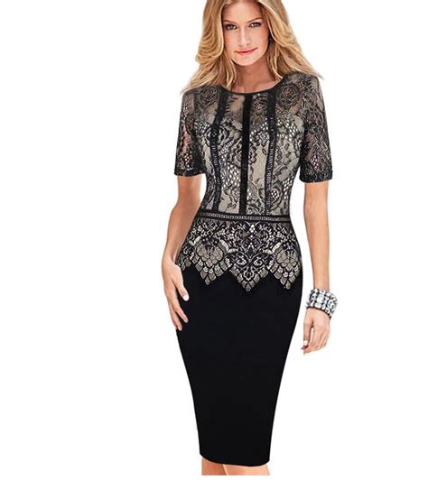 Womens Elegant Dress Special Occasion Vestidos Lace Casual Party Sheath Fitted Bodycon Dress 386 ...