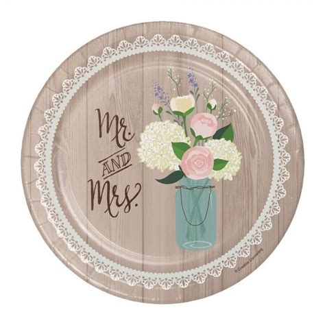 Rustic Wedding Bridal Shower Paper Plates and Napkins - 16 Servings - Bundle: 3 Items - CB18CGLTYMO