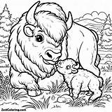 Bison And Her Baby Love Each Other Coloring Page  For Kids sketch template