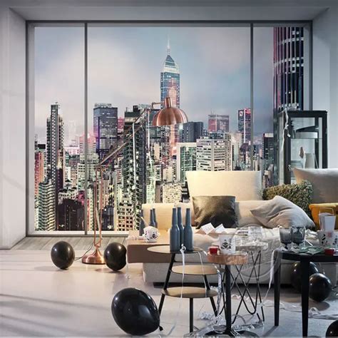 3D Window city landscape Photo wallpaper Large Wall Mural New York Sunrise Wallpaper Bedroom ...