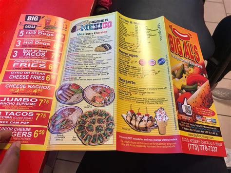 Menu at Big Al's fast food, Chicago, S Kedzie Ave