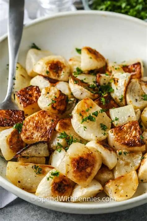 These Roasted Turnips are a delicious, quick & easy side dish that pairs great with any entree ...