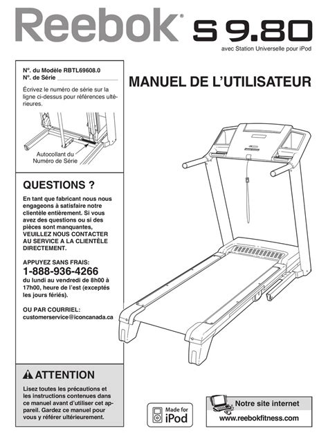 REEBOK S 9.80 TREADMILL MANUEL DE L'UTILISATEUR Pdf Download | ManualsLib