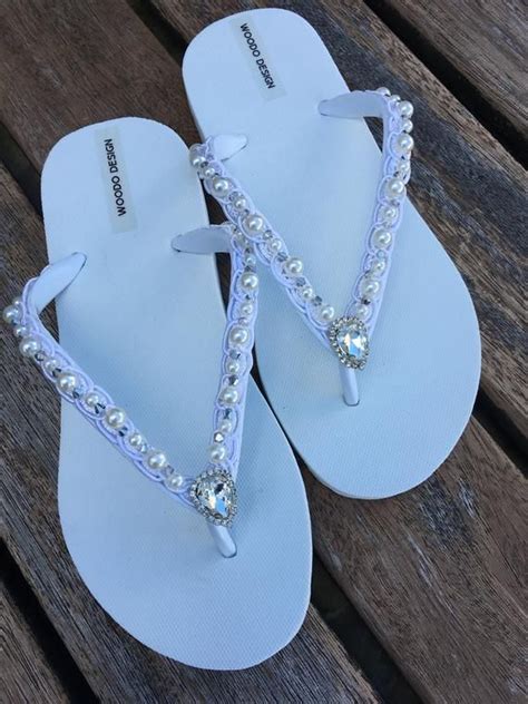 Lace pearls crystals Flip Flops ...Bridal ivory Flip flops. | Etsy | Wedding slippers ...