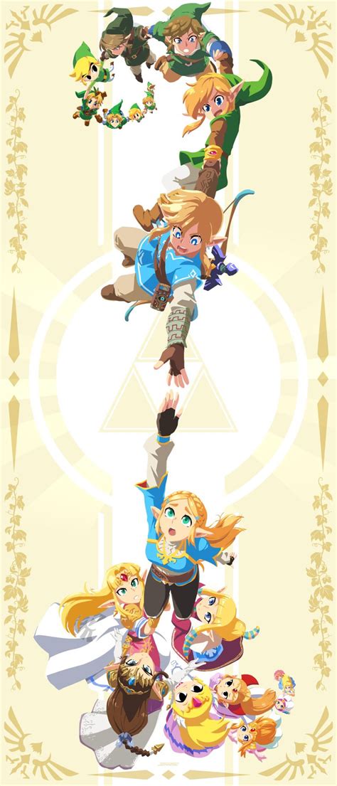 Crean un fanart donde muestran todas las versiones de Link y Zelda