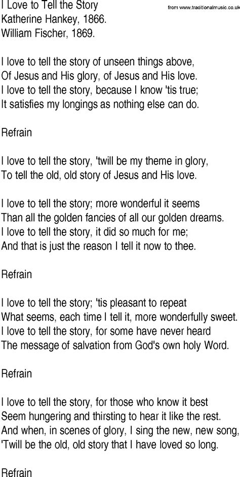 Hymn and Gospel Song Lyrics for I Love to Tell the Story by Katherine ...