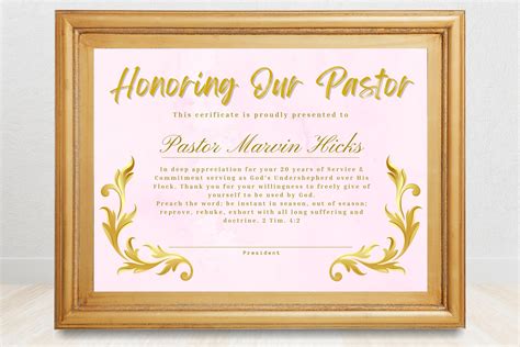 Religious Certificate Of Honor, Honoring Our Pastor Certificate Template with sample wording and ...
