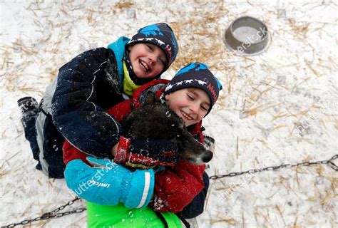 Kids Hug Their Dog Before Start Editorial Stock Photo - Stock Image ...