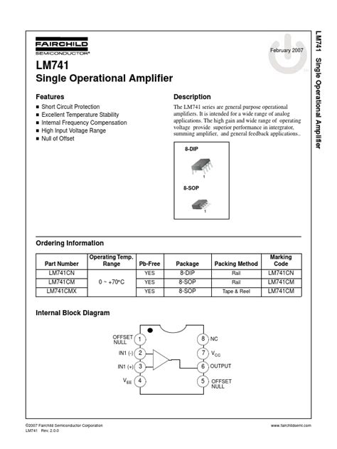 LM741CN Datasheet - Operational Amplifier