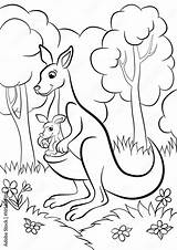 Coloring Pages Cute Kind kangaroo With The baby In Forest Stock  sketch template