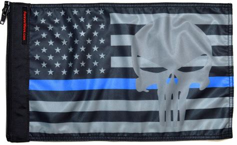 USA Subdued Thin Blue Line Punisher Flag Forever Wave - Yittzy