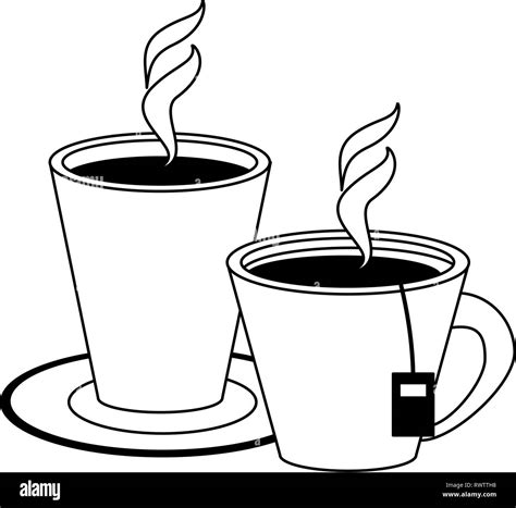 Coffee and tea cups in black and white Stock Vector Image & Art - Alamy