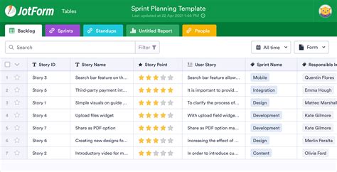 Sprint Planning Template | JotForm Tables