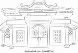Vihara Buddhist Monastery Vector Outline Stock Royalty Free  sketch template