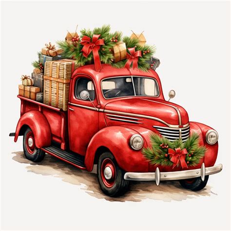 Vintage Christmas Truck Bundle Clipart - Free Sublimation Designs PNGs