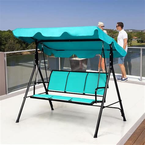 Costway 3-Person Polyester Patio Swing Canopy Yard Furniture with Green ...