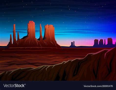 Mountain and monument valley night panoramic view Vector Image