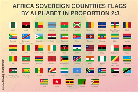 Set of flags of Africa countries in proportion 2:3 with names Stock Vector | Adobe Stock