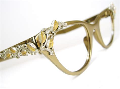 Vintage Cat eye Eyeglasses Frame 1950s 1960s Tura Leaves and