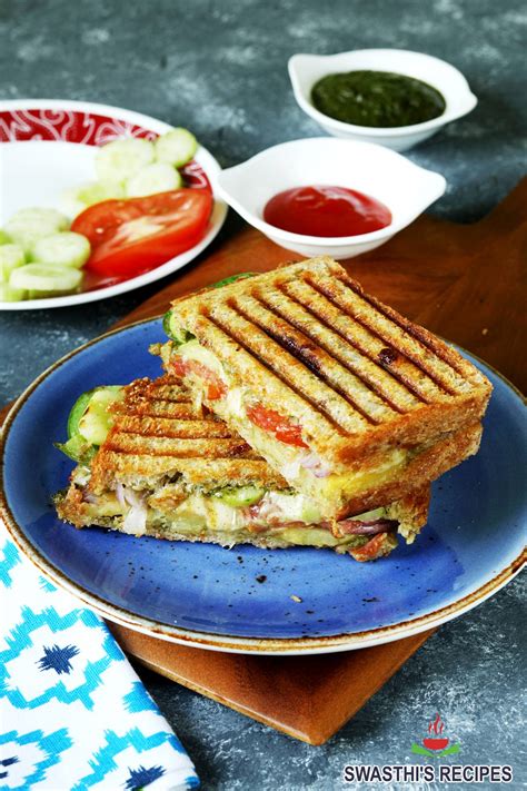 Veg Grilled Sandwich Recipe - Swasthi's Recipes