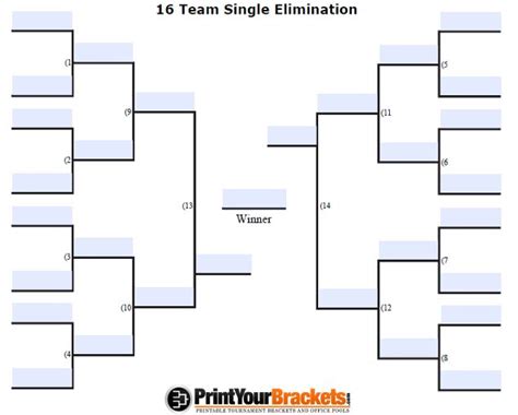 16 Team Bracket Template - Printable Word Searches